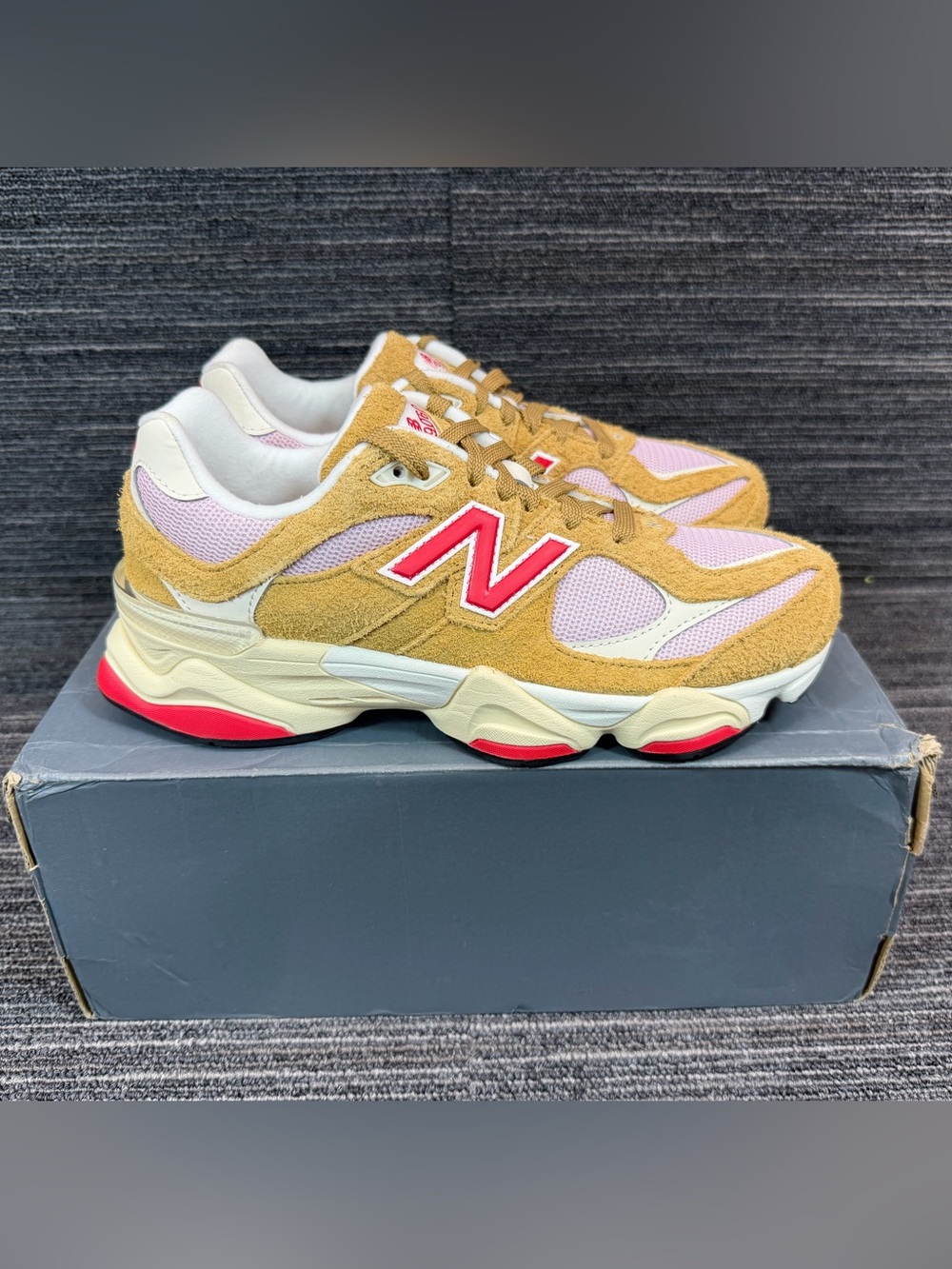 New Balance 9060 ‘Great Plains True Red’ Suede Sneakers Beige Pink Kids Size 7